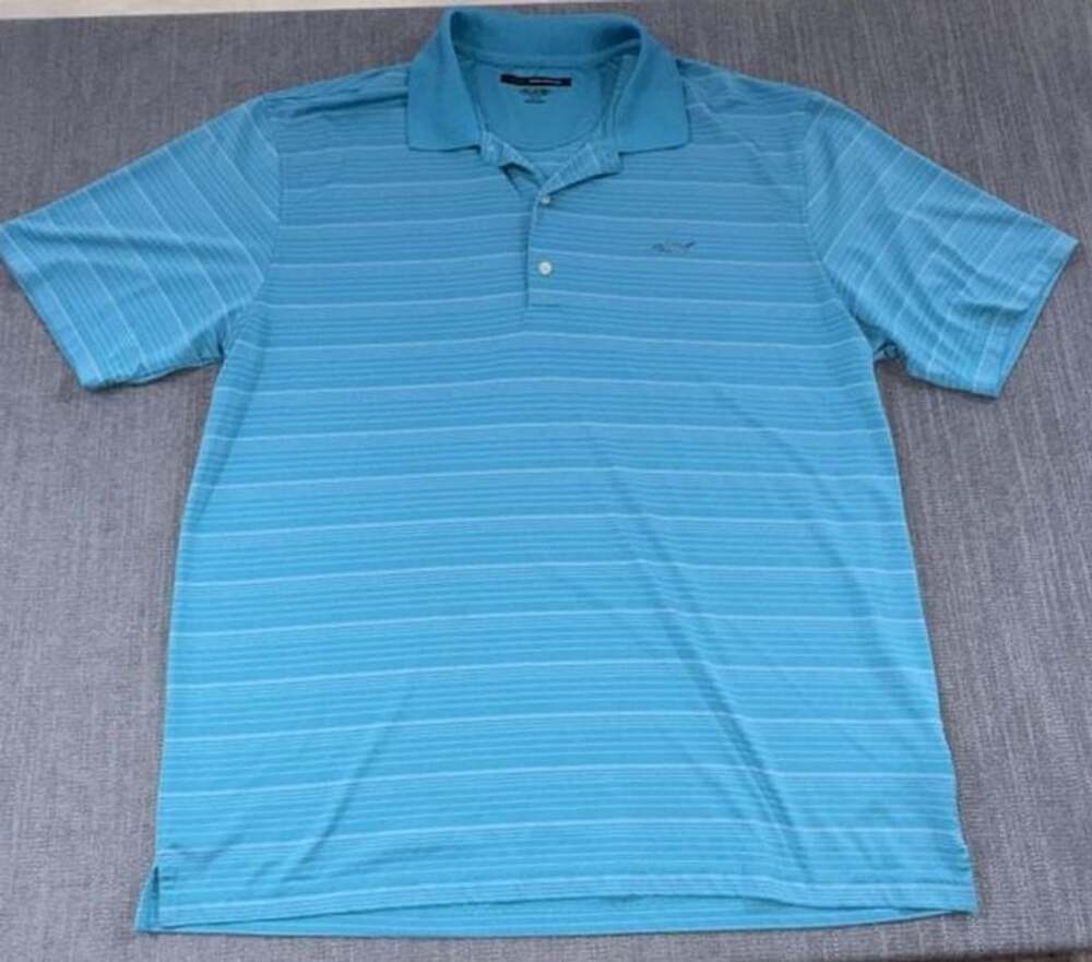 Greg Norman PlayDry Polo Shirt Size XL Blue Striped Golf Top